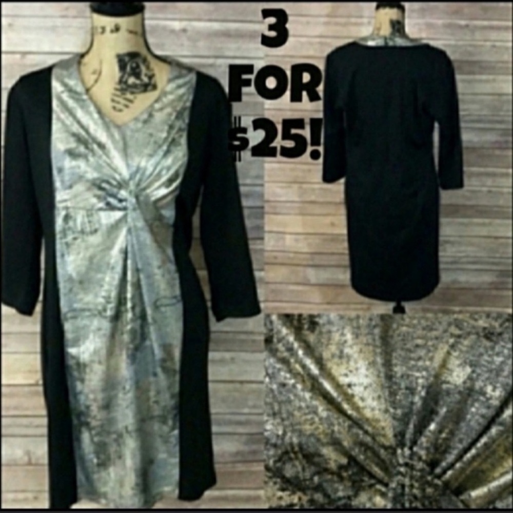 Kate & Mallory Black Color Block Metallic Dress L